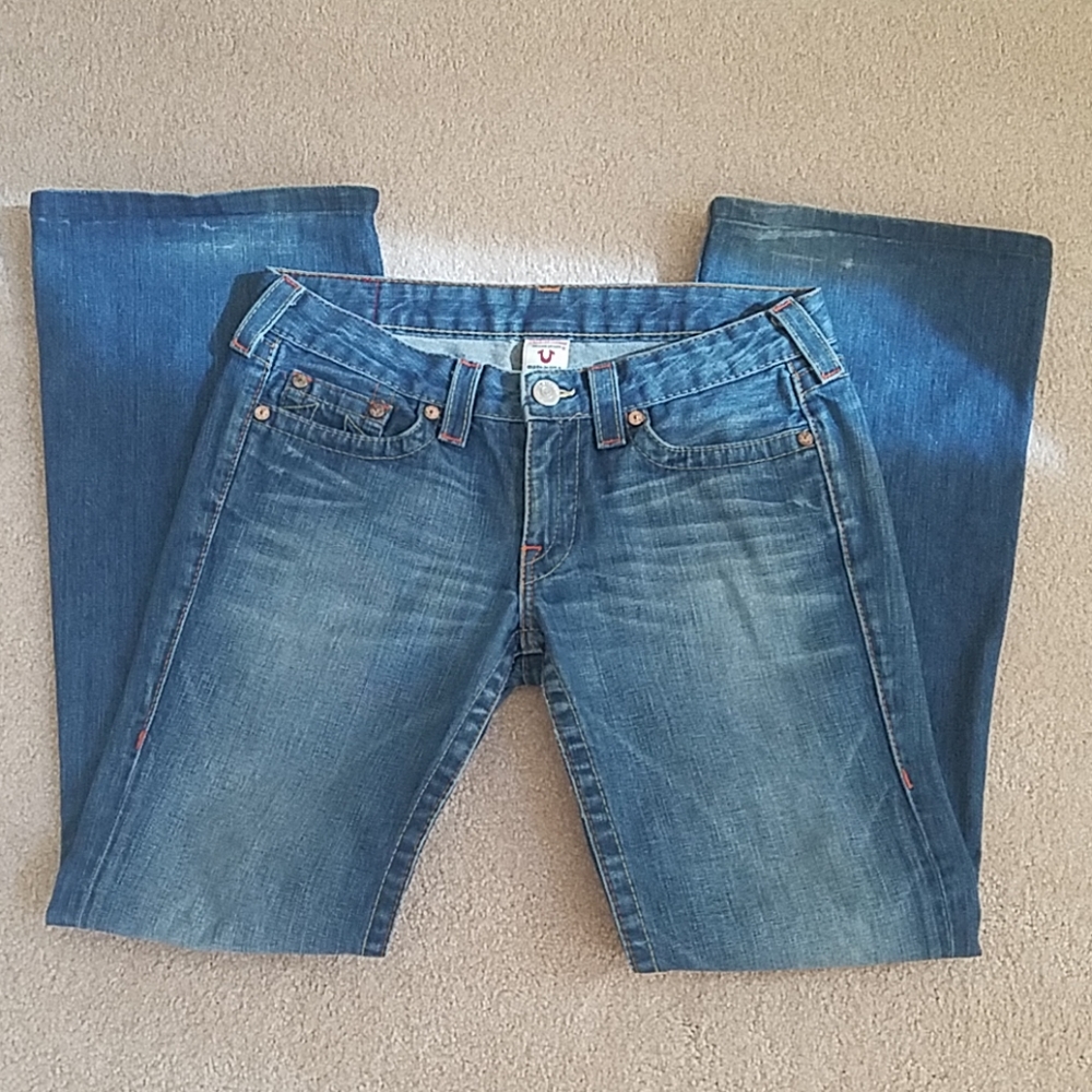 True Religion medium wash bootcut low rise jean
